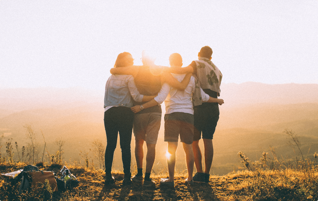 group of friends hugging