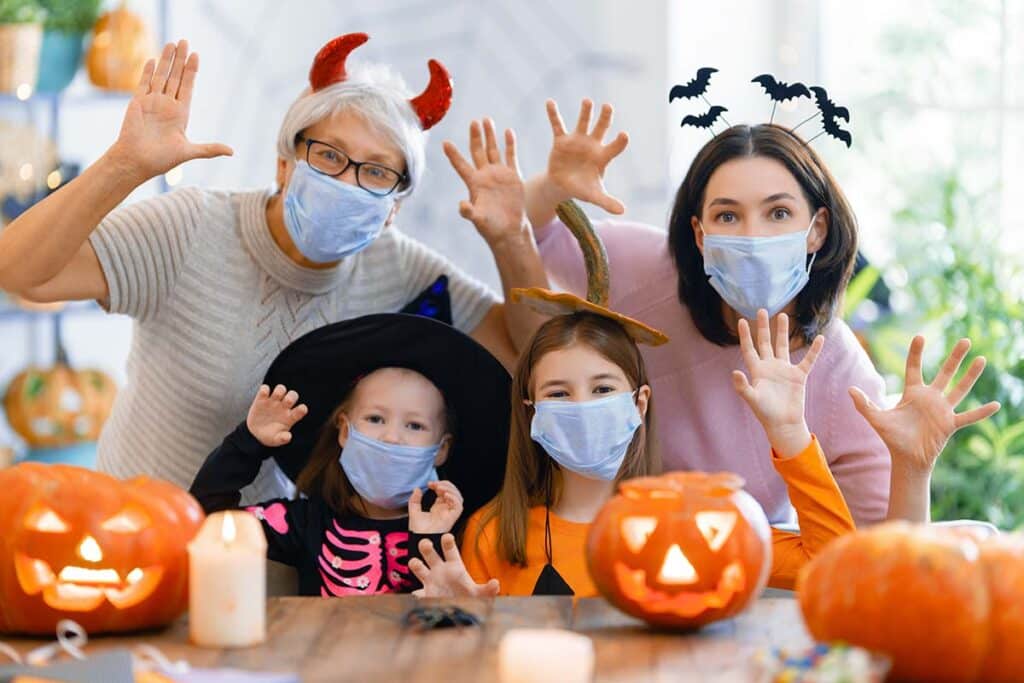 family safely celebrating Halloween