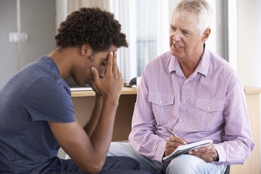 son talking with his new depression therapist near Salem County NJ
